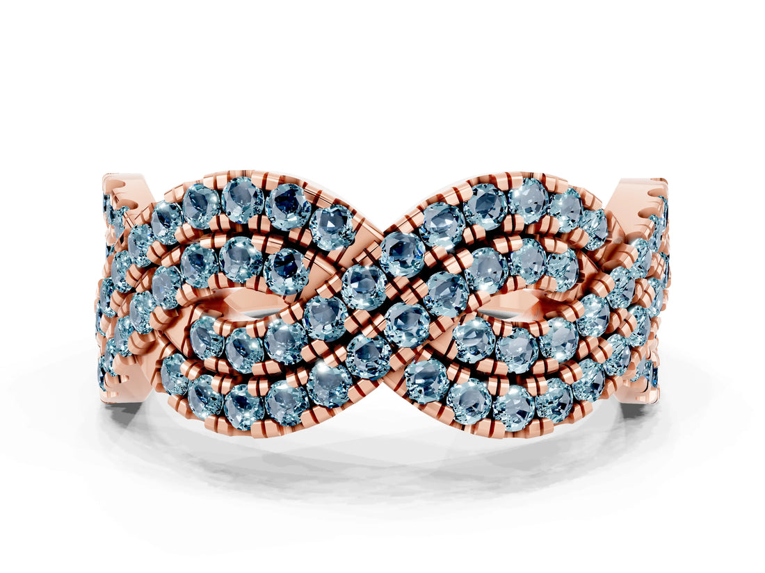 Rose gold Pavé Round Aquamarine Infinity Twist Band with Shared Prong Setting_6