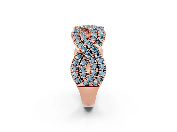 Rose Gold Round Aquamarine Pave Infinity Twist Wedding Band with Shared Prongs