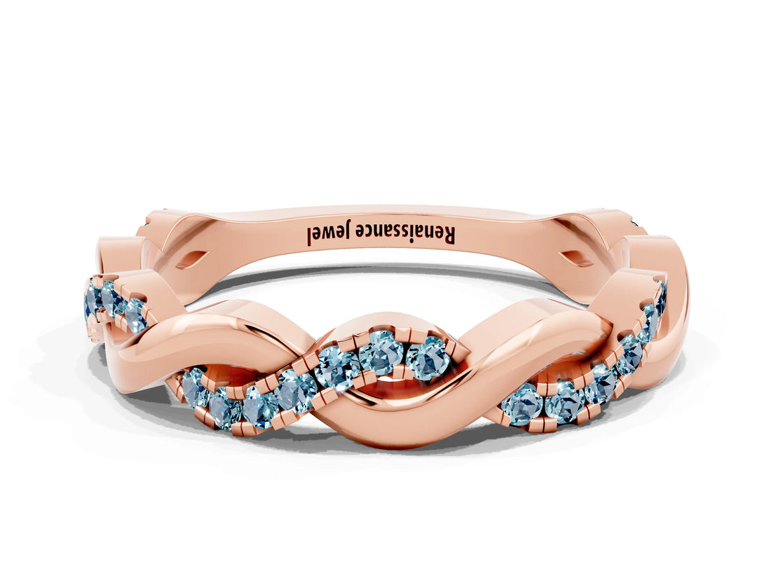 Rose gold Pavé Round Aquamarine Twist Eternity Band with Shared Prong Setting_18