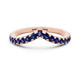 Rose gold Pavé Round Blue Sapphire Chevron Band with Shared Prong Setting_6
