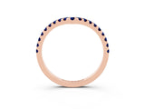 Rose gold Pavé Round Blue Sapphire Chevron Band with Shared Prong Setting_9