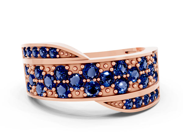 Rose gold Pavé Round Blue Sapphire Crossover Band with Bead Prong Setting