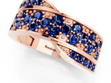Rose gold Pavé Round Blue Sapphire Crossover Band with Bead Prong Setting_7