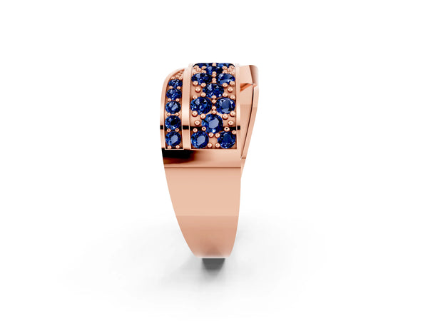 Rose gold Pavé Round Blue Sapphire Crossover Band with Bead Prong Setting