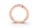 Rose gold Pavé Round Blue Sapphire Crossover Band with Bead Prong Setting_9