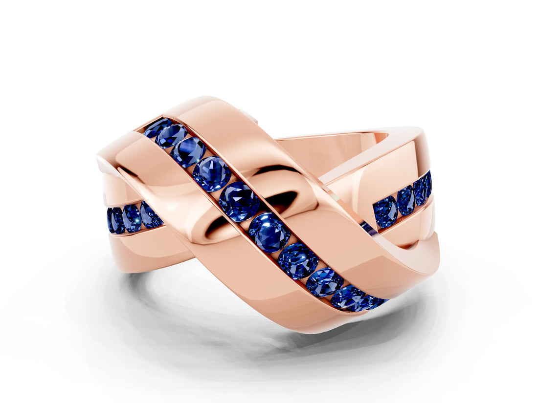 Rose gold Pavé Round Blue Sapphire Crossover Band with Channel Setting_6