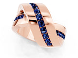 Rose gold Pavé Round Blue Sapphire Crossover Band with Channel Setting_7