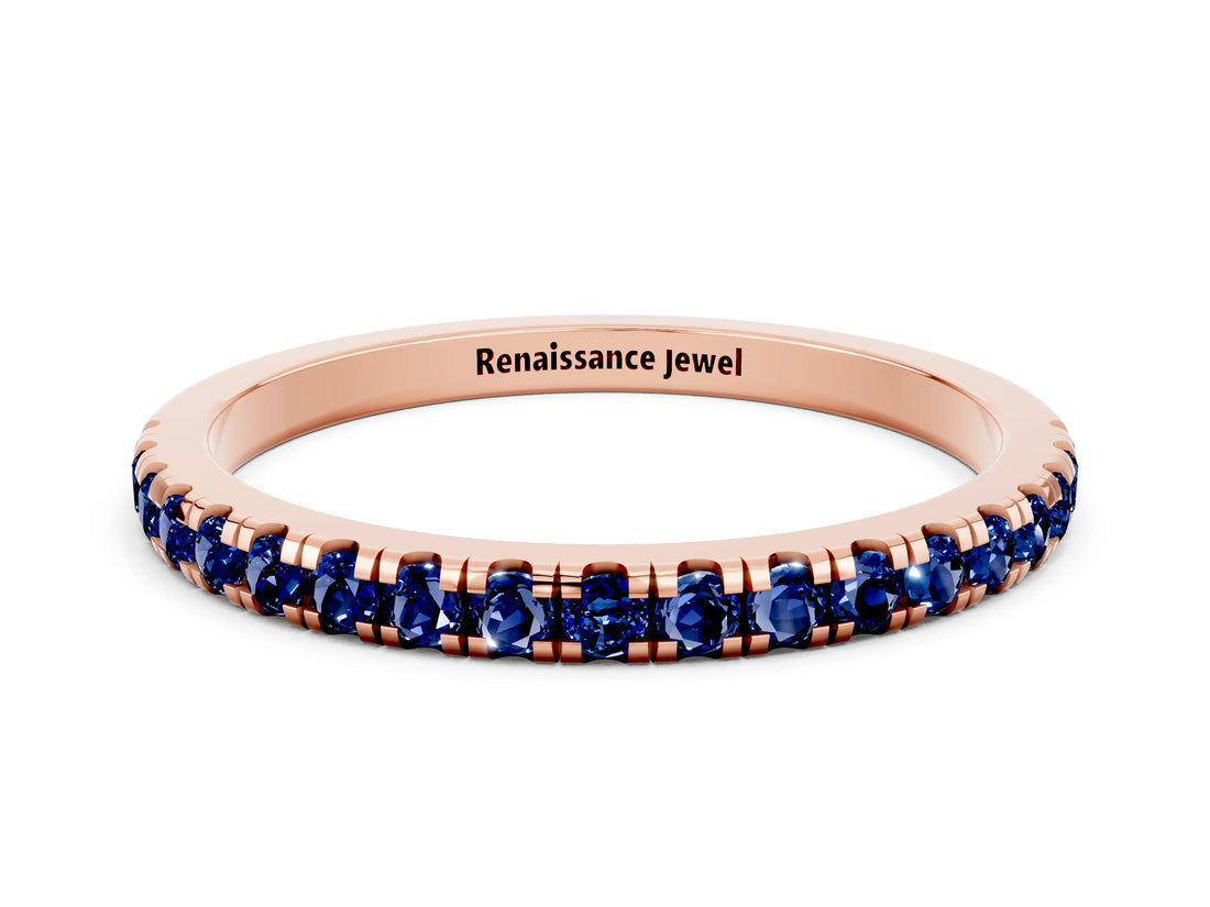 Rose gold Pavé Round Blue Sapphire Half Eternity Band with Shared Prong Setting_6