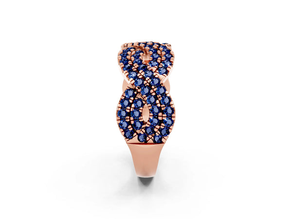 Rose Gold Round Lab-Grown Blue Sapphire Pave Infinity Twist Wedding Band with Shared Prongs