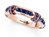 Rose gold Pavé Round Blue Sapphire Link Band with Bezel Setting_31