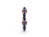 Rose gold Pavé Round Blue Sapphire Link Band with Bezel Setting_32