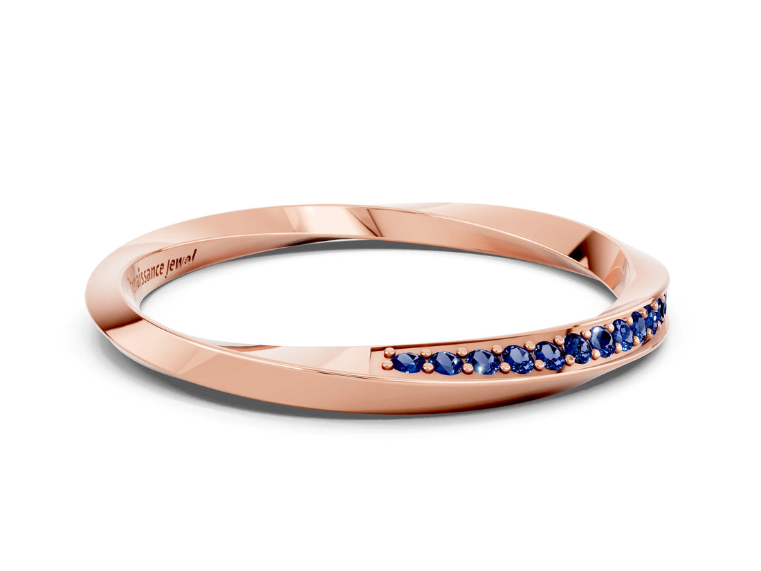 Rose gold Pavé Round Blue Sapphire Twist Band_6