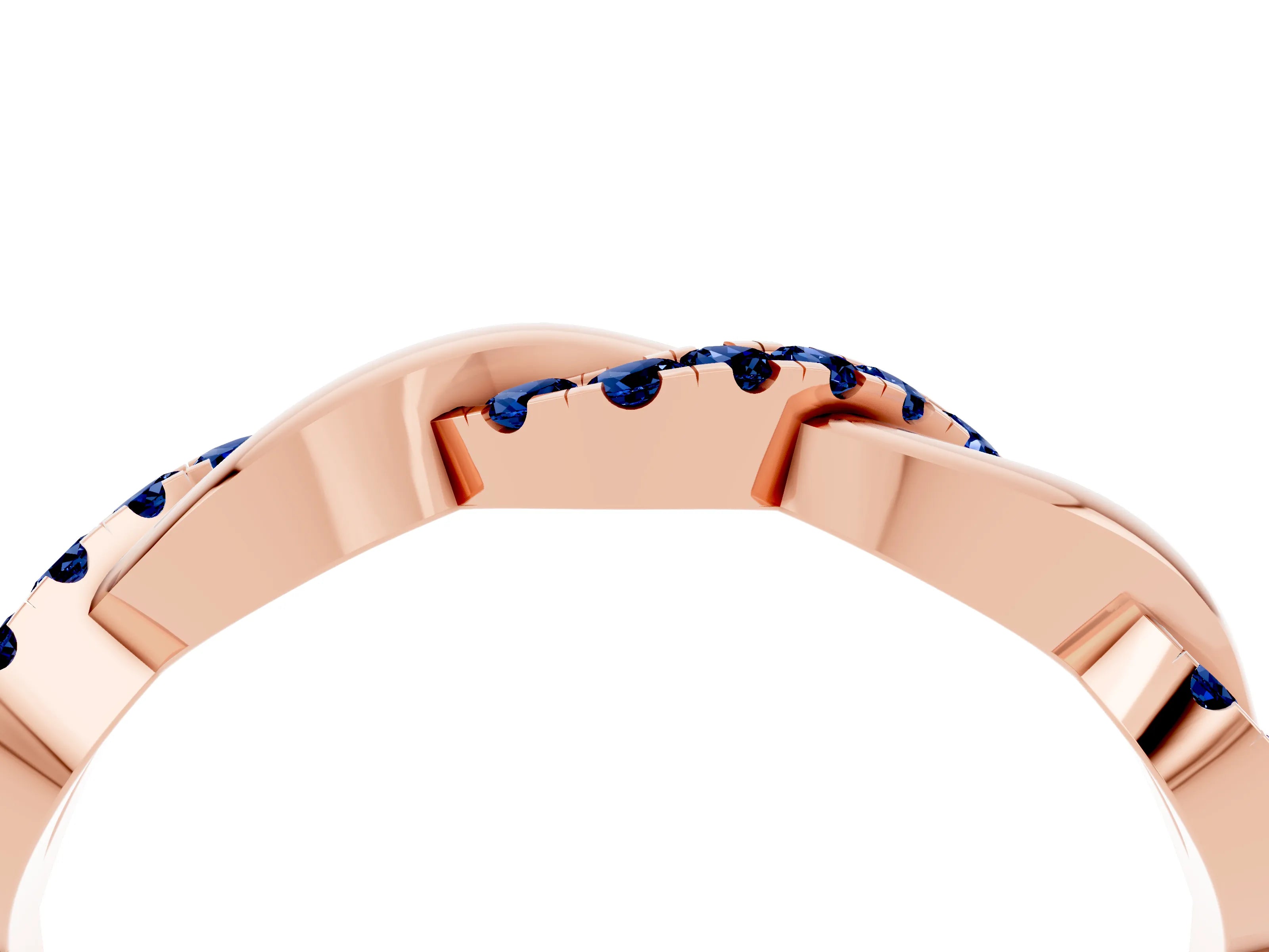 Rose gold Pavé Round Blue Sapphire Twist Eternity Band with Shared Prong Setting_10