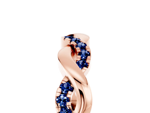 Rose gold Pavé Round Blue Sapphire Twist Eternity Band with Shared Prong Setting_11