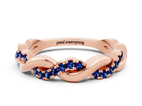 Rose gold Pavé Round Blue Sapphire Twist Eternity Band with Shared Prong Setting_6