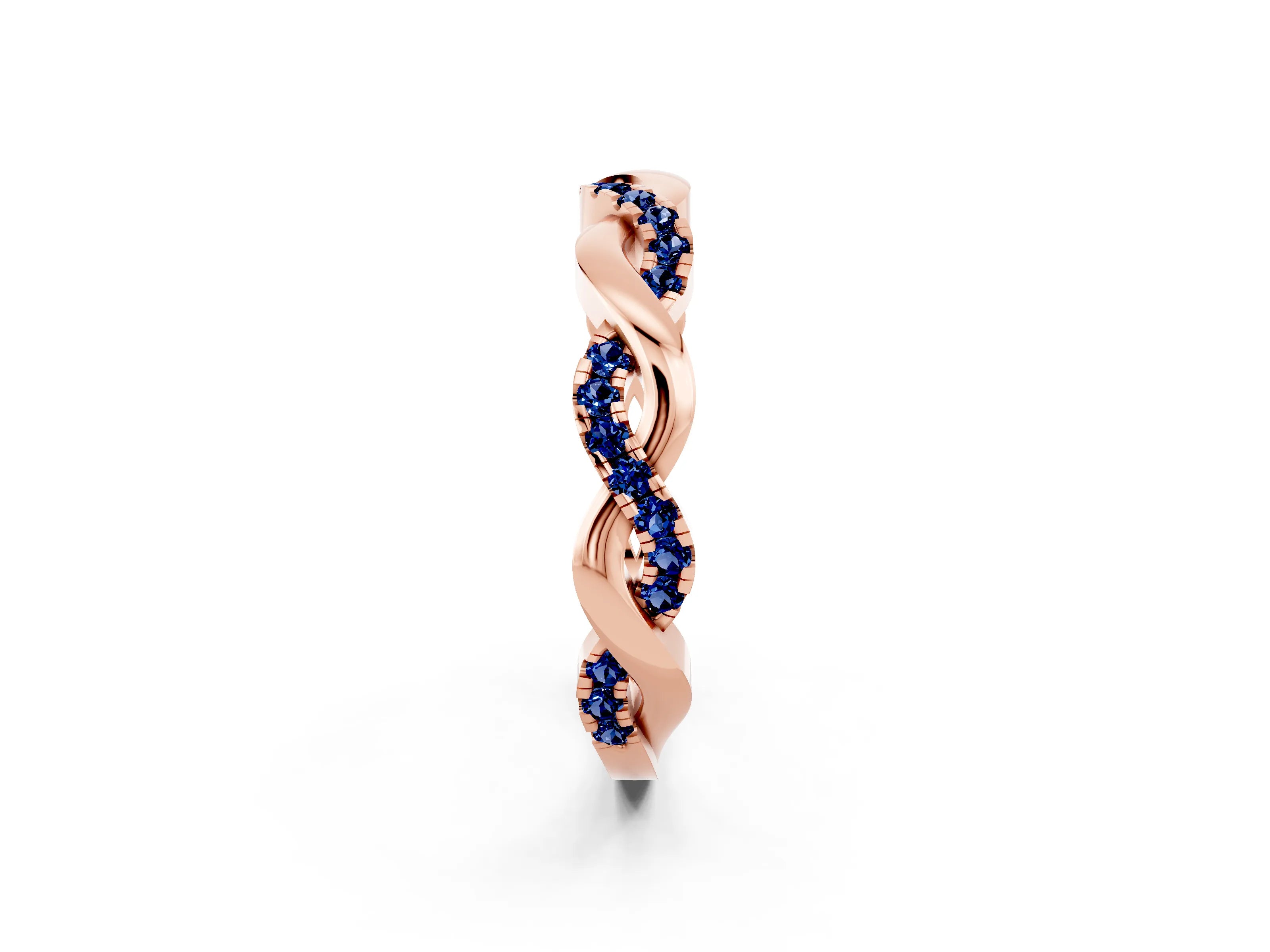 Rose gold Pavé Round Blue Sapphire Twist Eternity Band with Shared Prong Setting_8