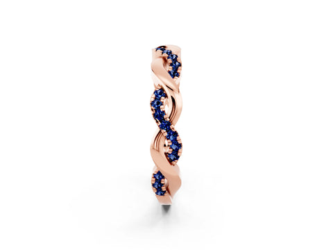 Rose gold Pavé Round Blue Sapphire Twist Eternity Band with Shared Prong Setting_8