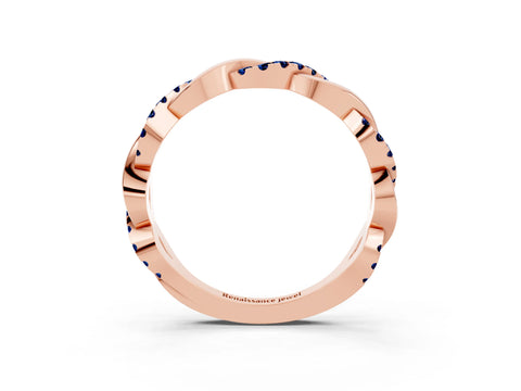 Rose gold Pavé Round Blue Sapphire Twist Eternity Band with Shared Prong Setting_9