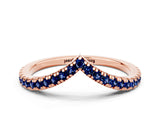 Rose gold Pavé Round Blue Sapphire V-Shaped Chevron Band with Shared Prong Setting_6