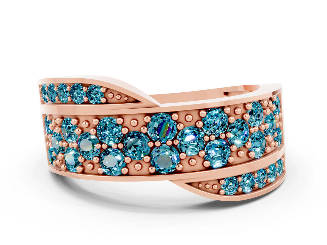 Rose gold Pavé Round Blue Topaz Crossover Band with Bead Prong Setting_6