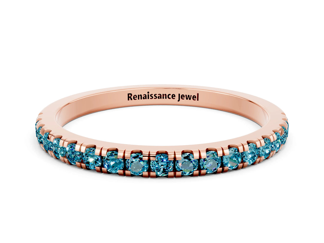 Rose gold Pavé Round Blue Topaz Half Eternity Band with Shared Prong Setting_6