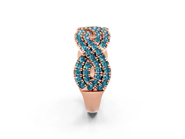 Rose Gold Round Blue Topaz Pave Infinity Twist Wedding Band with Shared Prongs
