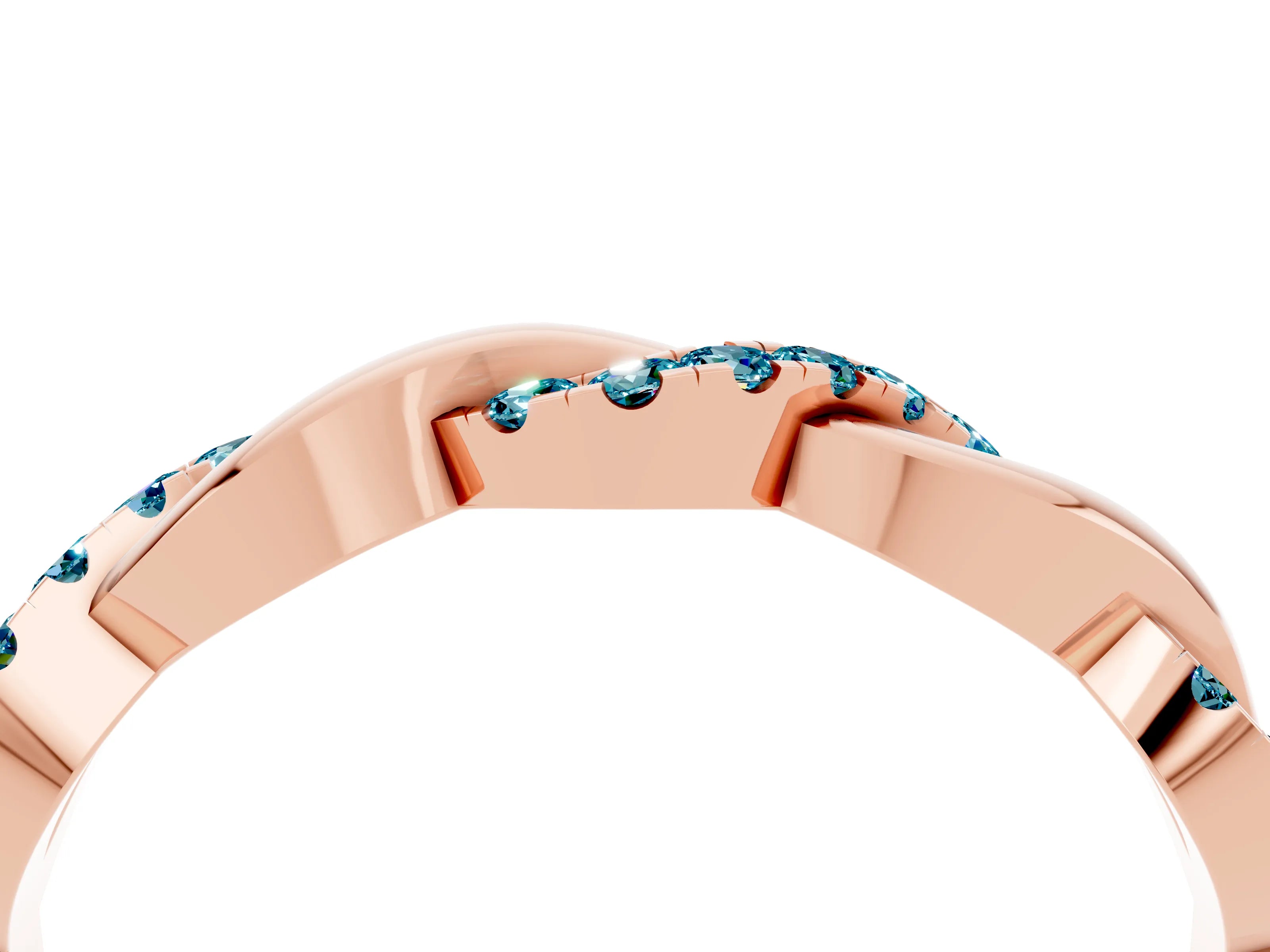 Rose gold Pavé Round Blue Topaz Twist Eternity Band with Shared Prong Setting_10
