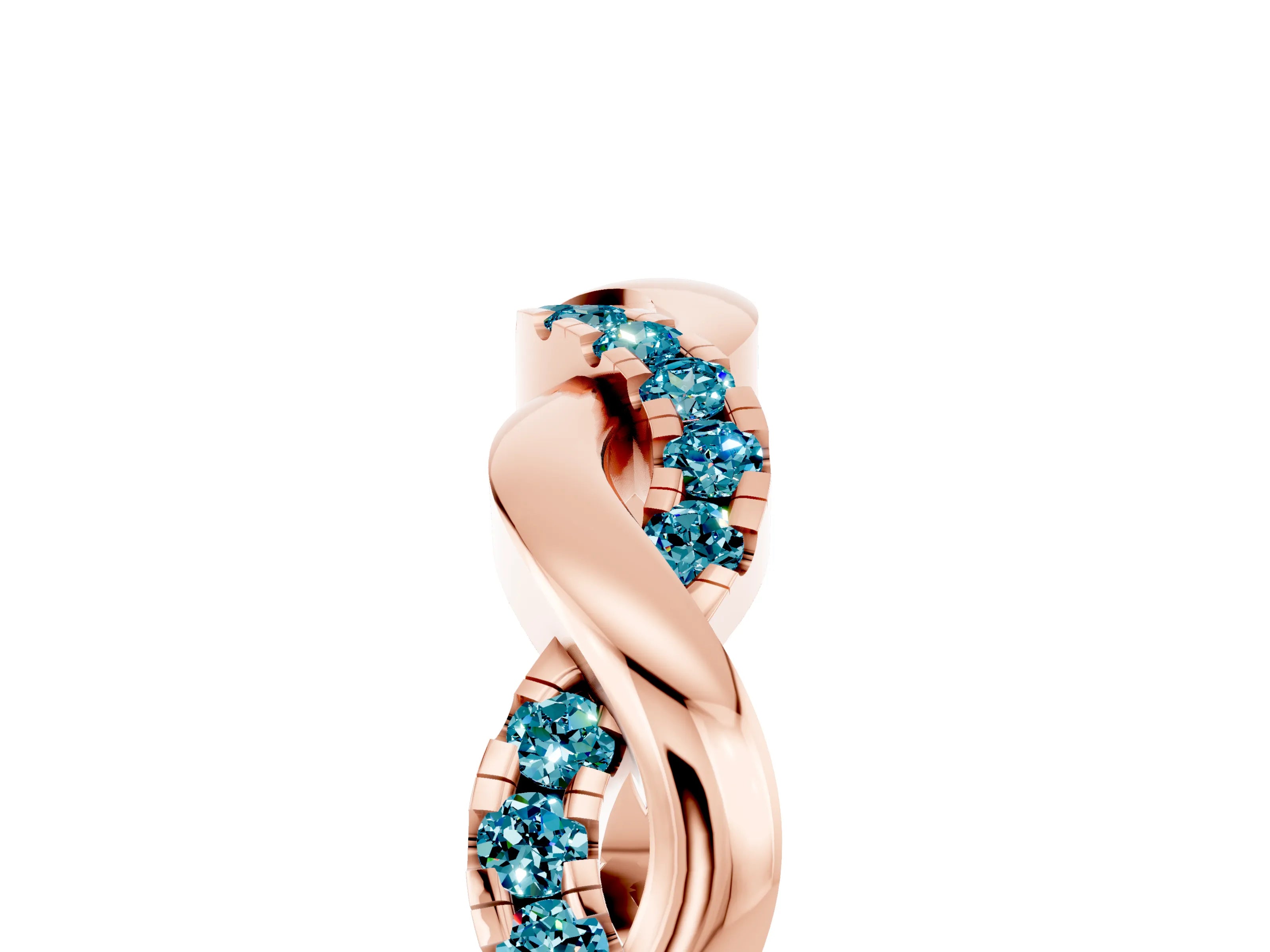 Rose gold Pavé Round Blue Topaz Twist Eternity Band with Shared Prong Setting_11