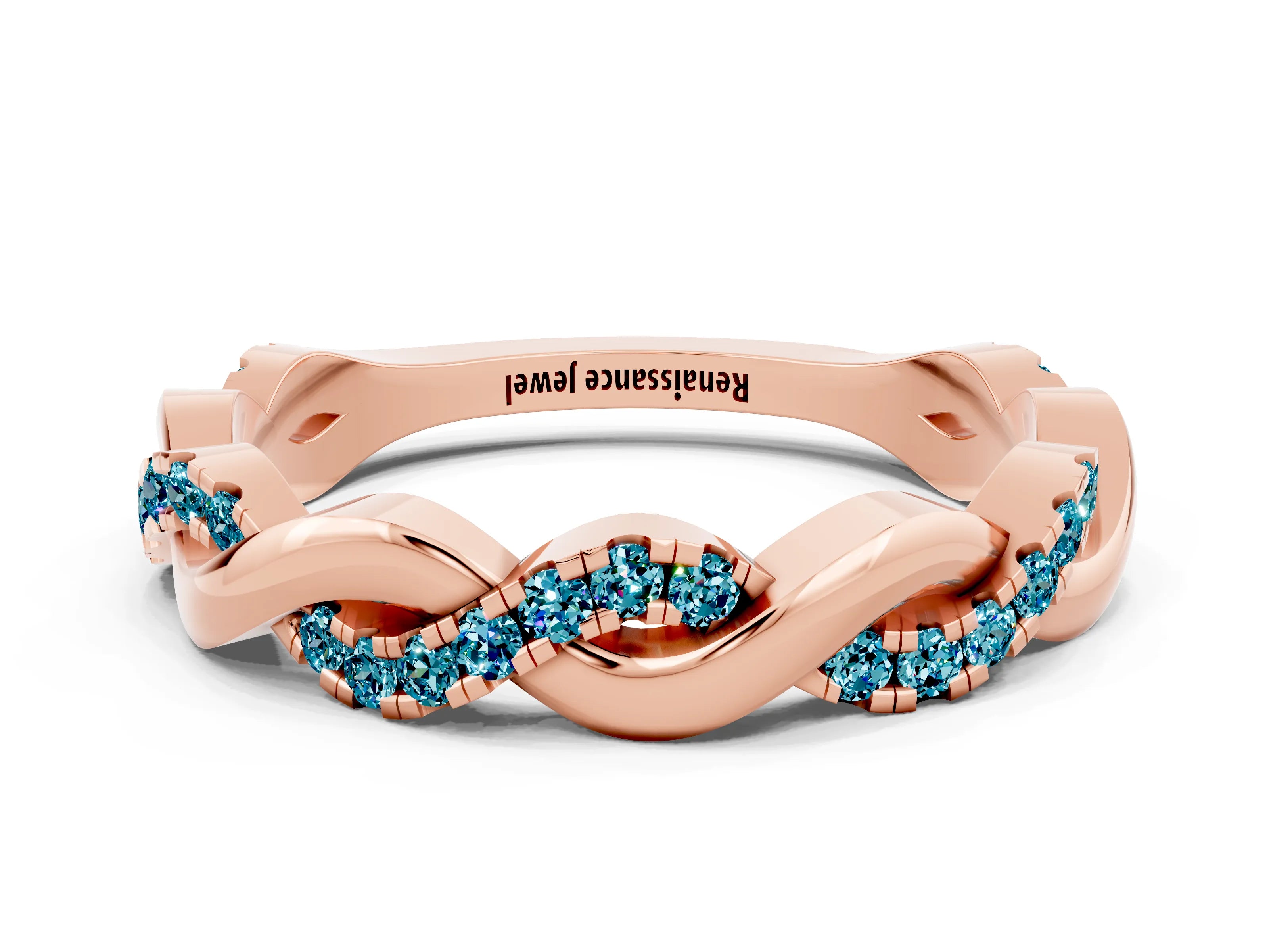 Rose gold Pavé Round Blue Topaz Twist Eternity Band with Shared Prong Setting_6
