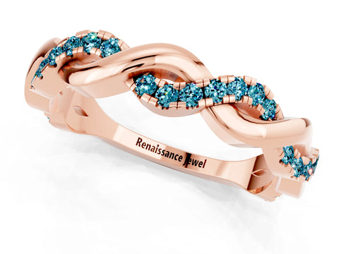 Rose gold Pavé Round Blue Topaz Twist Eternity Band with Shared Prong Setting_7
