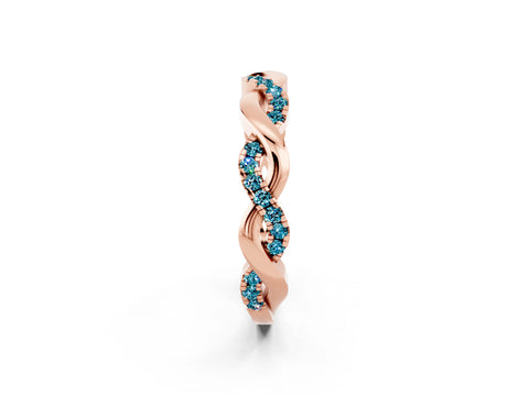 Rose gold Pavé Round Blue Topaz Twist Eternity Band with Shared Prong Setting_8