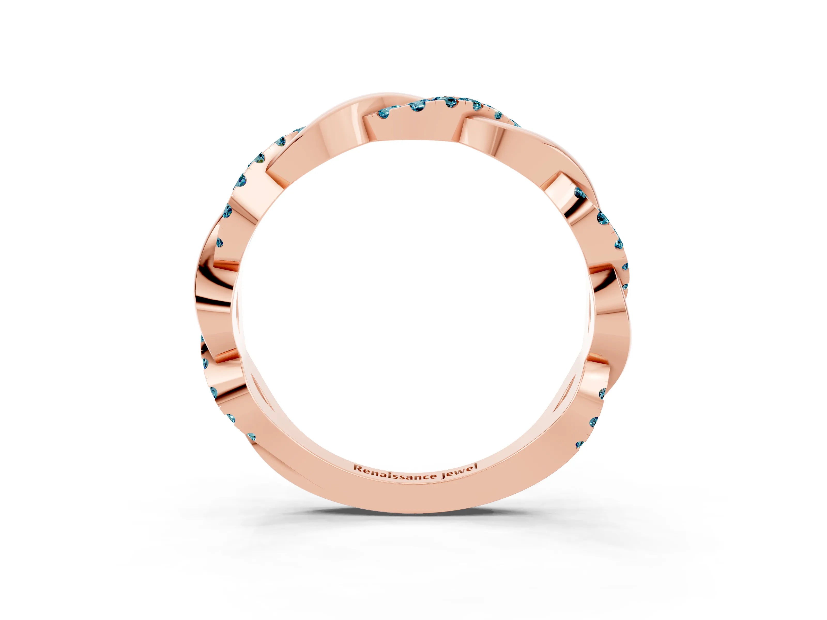 Rose gold Pavé Round Blue Topaz Twist Eternity Band with Shared Prong Setting_9
