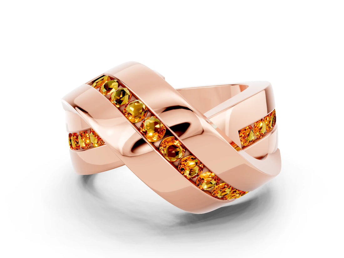 Rose gold Pavé Round Citrine Crossover Band with Channel Setting_6