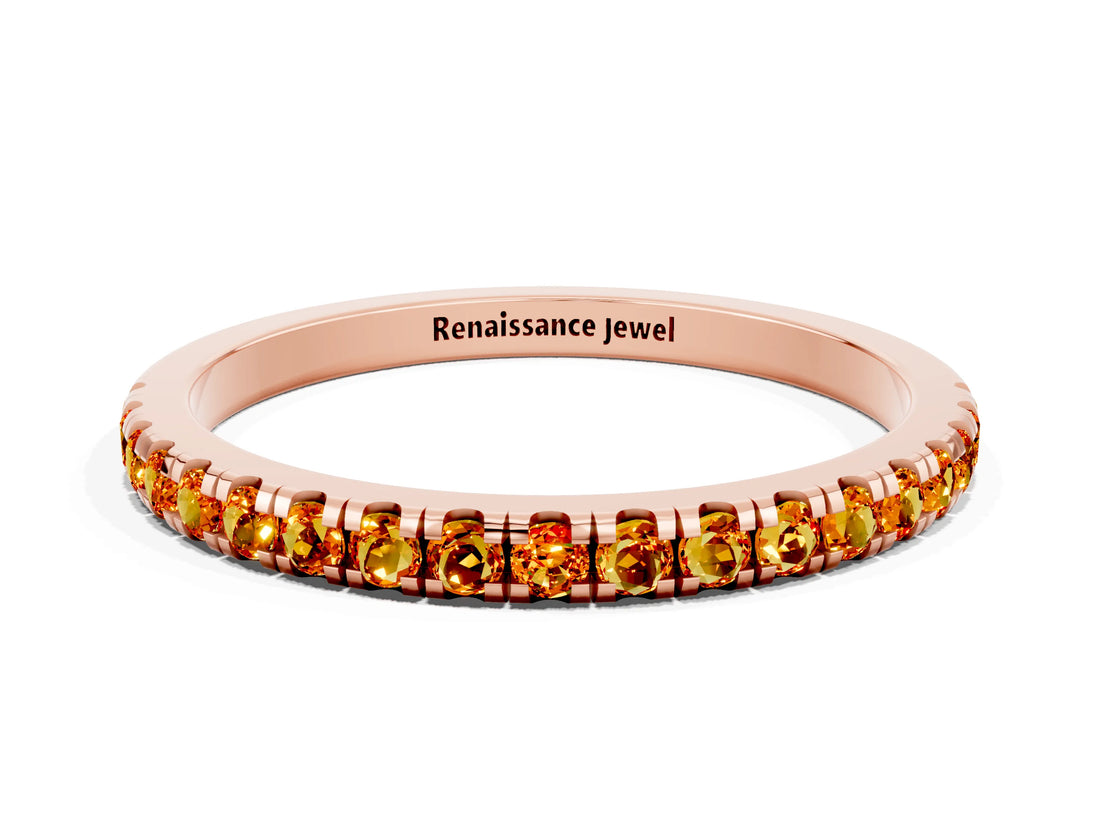 Rose gold Pavé Round Citrine Half Eternity Band with Shared Prong Setting_6