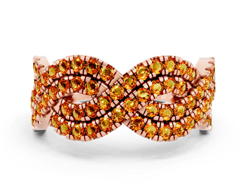 Rose gold Pavé Round Citrine Infinity Twist Band with Shared Prong Setting_6