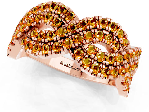 Rose gold Pavé Round Citrine Infinity Twist Band with Shared Prong Setting_7