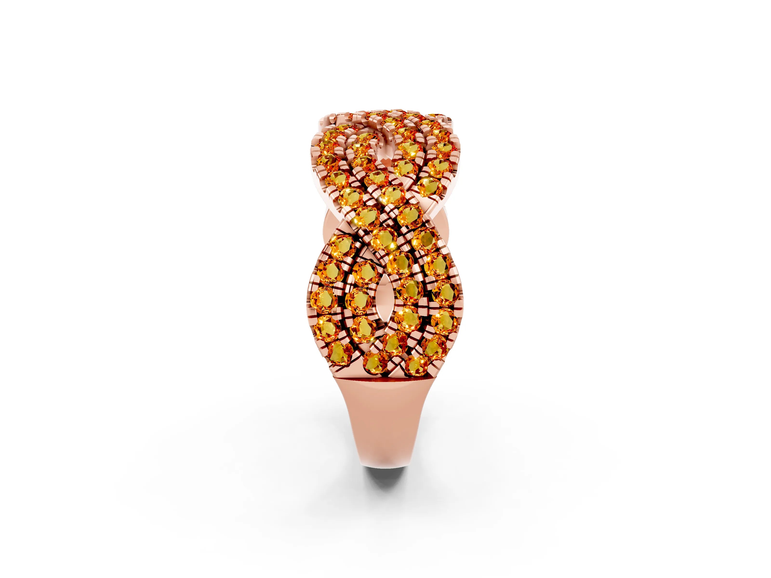 Rose gold Pavé Round Citrine Infinity Twist Band with Shared Prong Setting_8
