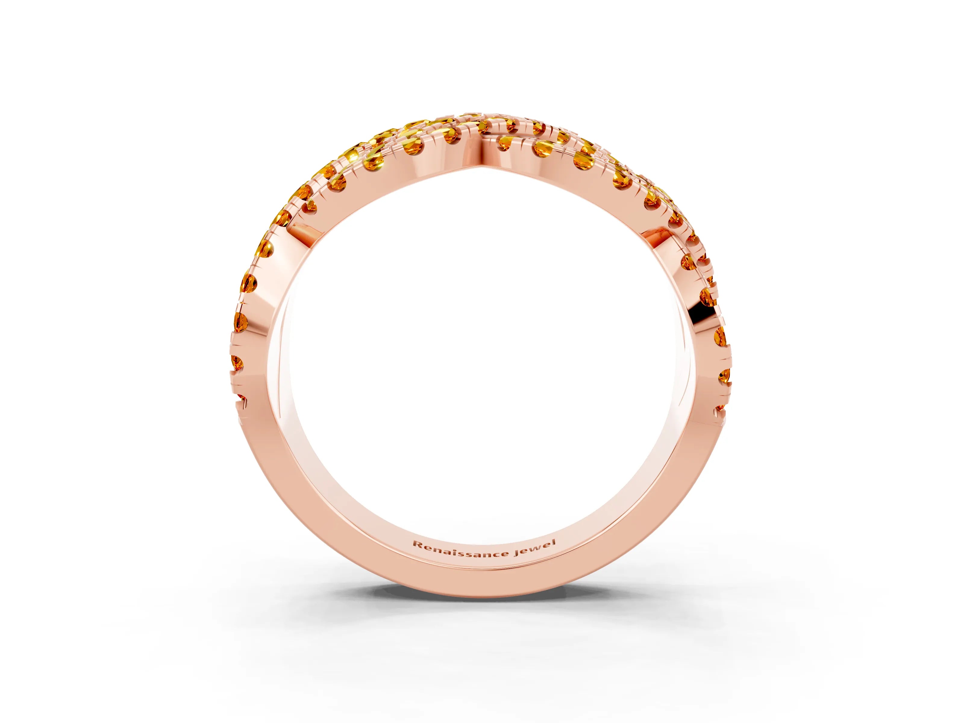 Rose gold Pavé Round Citrine Infinity Twist Band with Shared Prong Setting_9