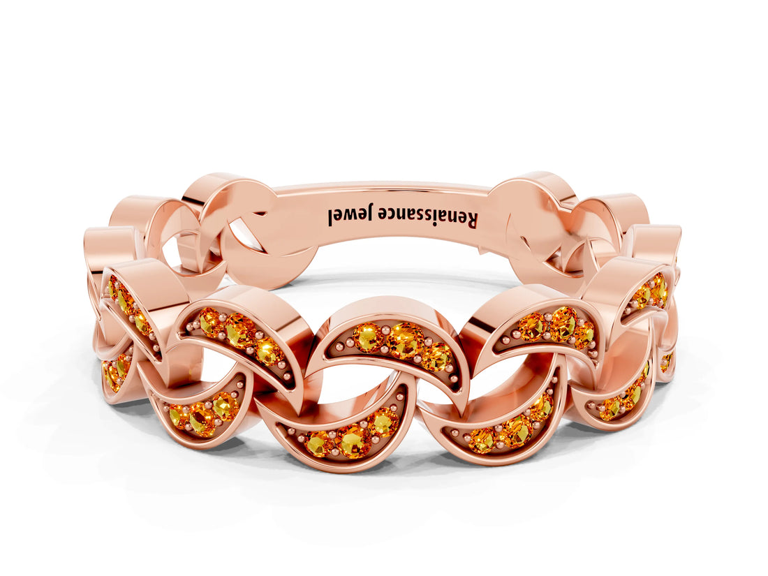 Rose gold Pavé Round Citrine Interlocking Eternity Band with Bezel Prong Setting_6