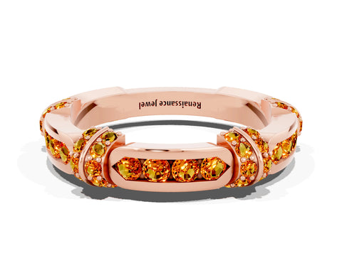 Rose gold Pavé Round Citrine Link Band with Bezel Setting_30