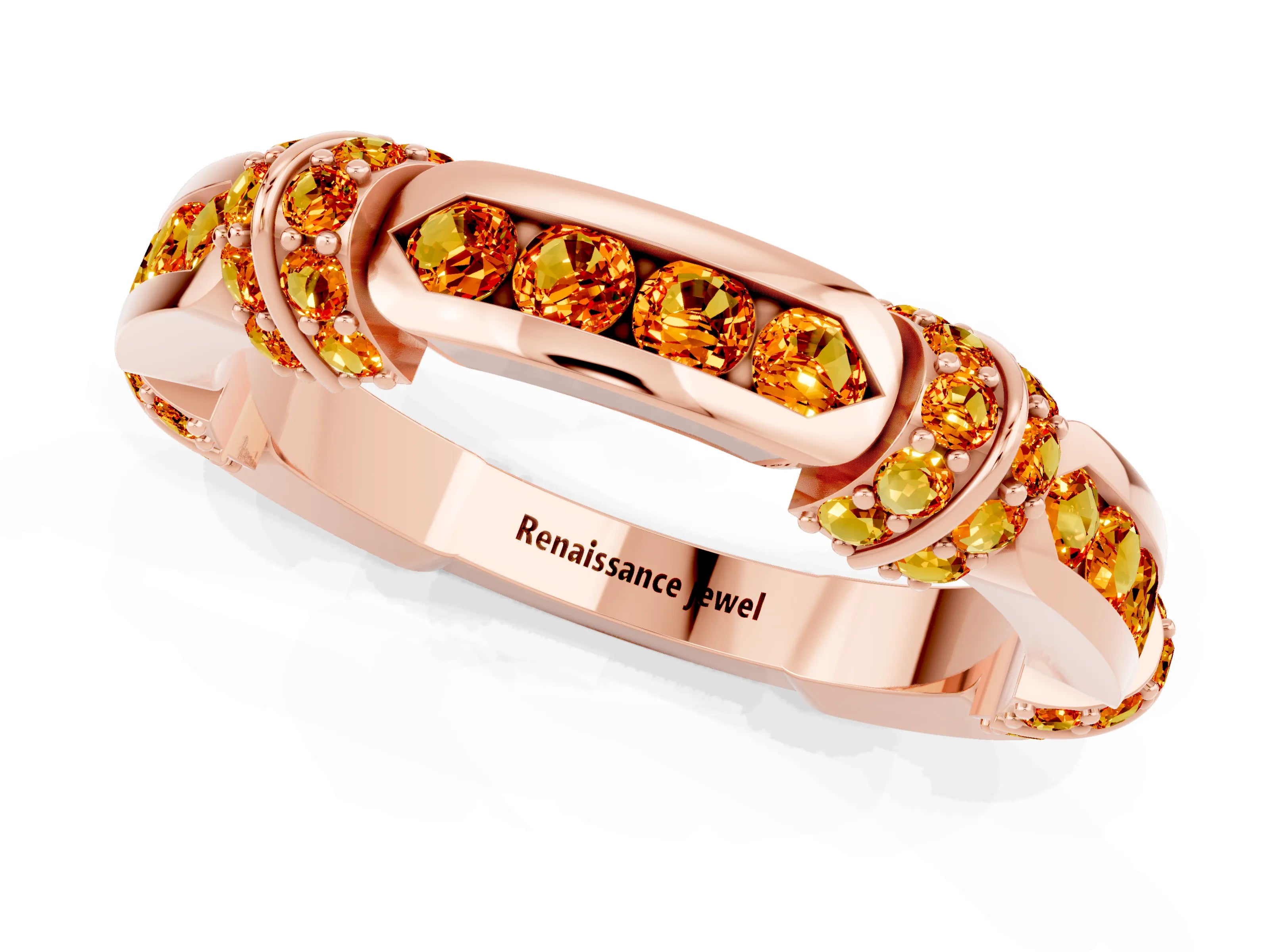Rose gold Pavé Round Citrine Link Band with Bezel Setting_31