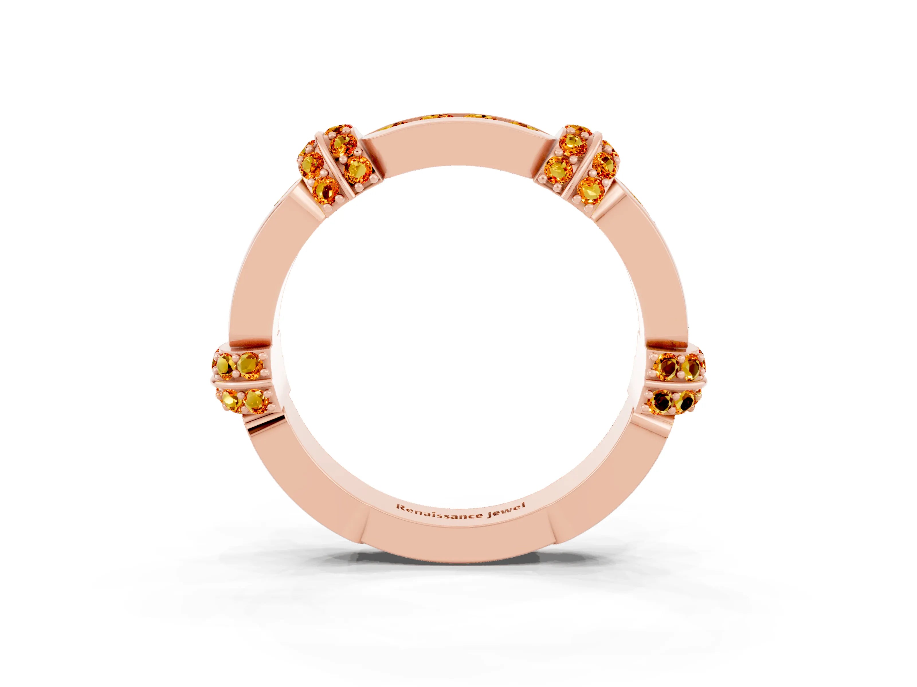 Rose gold Pavé Round Citrine Link Band with Bezel Setting_33