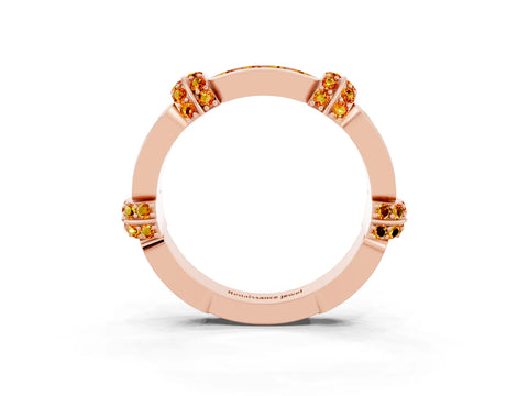 Rose gold Pavé Round Citrine Link Band with Bezel Setting_33