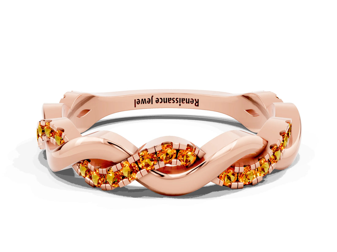 Rose gold Pavé Round Citrine Twist Eternity Band with Shared Prong Setting_18