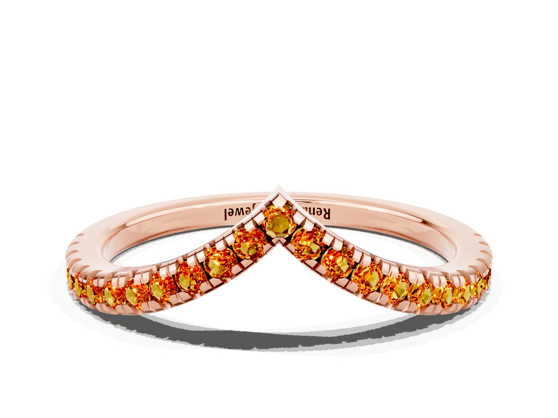 Rose gold Pavé Round Citrine V-Shaped Chevron Band with Shared Prong Setting_6