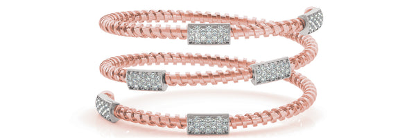 Rose gold Pavé Round-Cut Diamond Coil Bracelet with Bezel Setting