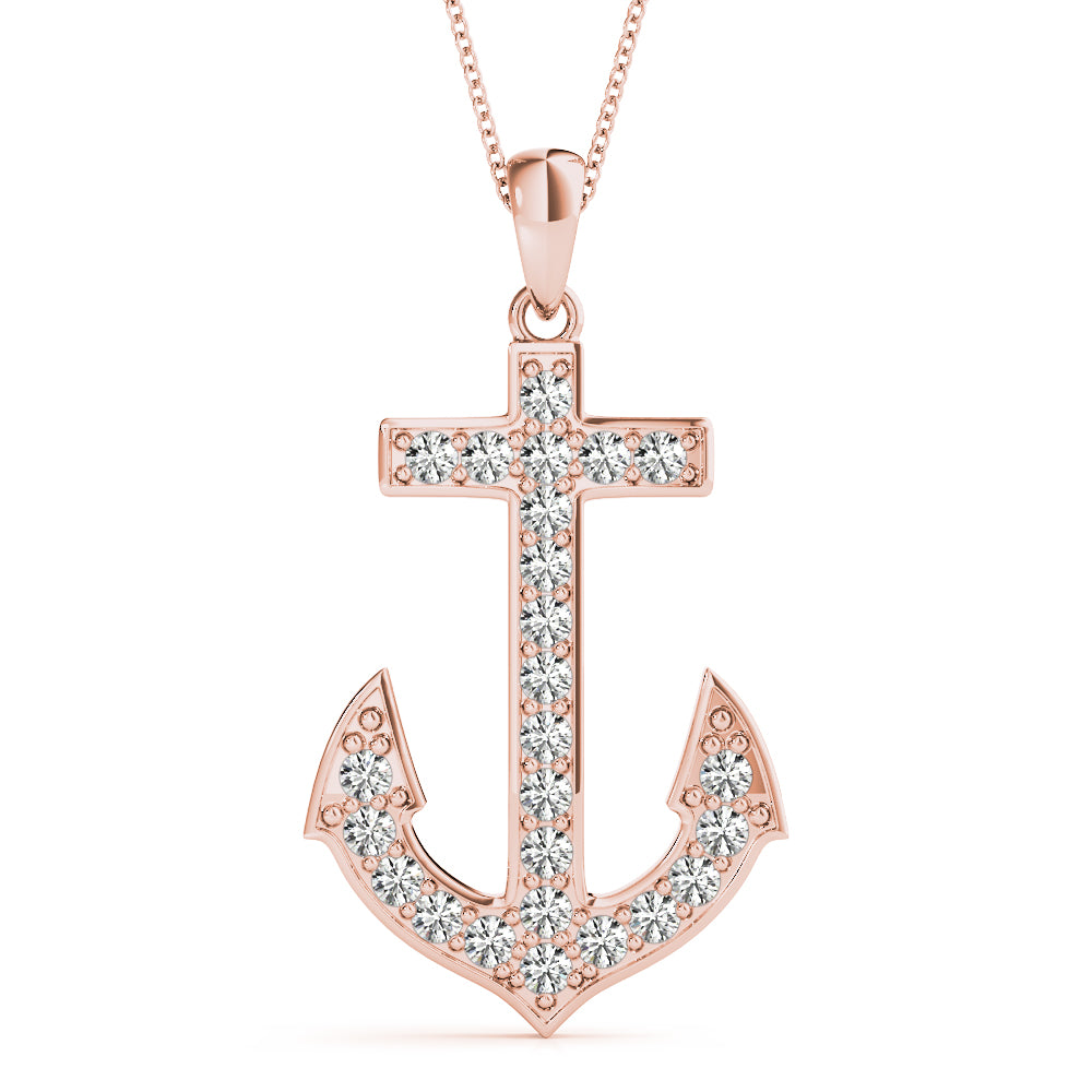 Rose gold Pavé Round Diamond Anchor Pendant with Four-Prong Setting