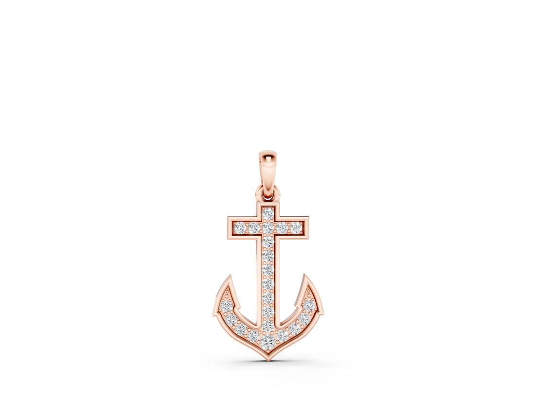 Rose gold Pavé Round Diamond Anchor Pendant with Four-Prong Setting_29