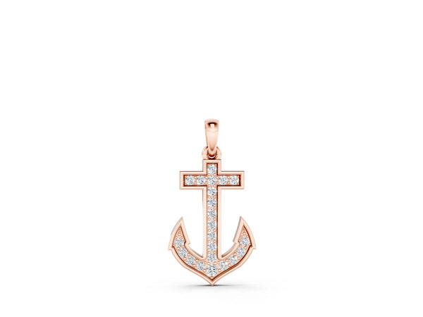 Rose gold Pavé Round Diamond Anchor Pendant with Four-Prong Setting