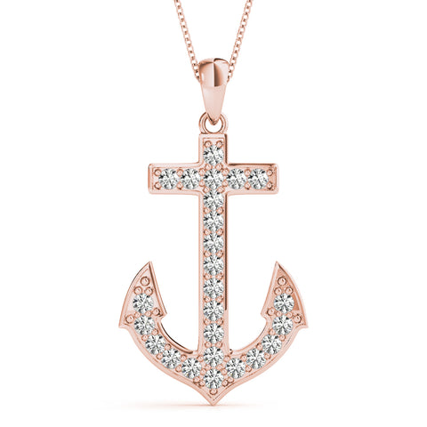 Rose gold Pavé Round Diamond Anchor Pendant with Four-Prong Setting